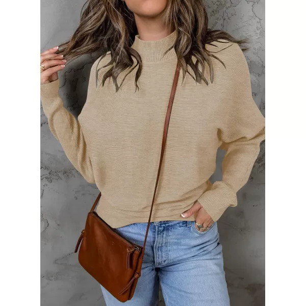 ZESICA Womens 2024 Fall Turtleneck Batwing Long Sleeve Ribbed Knit Casual Soft Pullover Sweater Jumper TopOatmeal