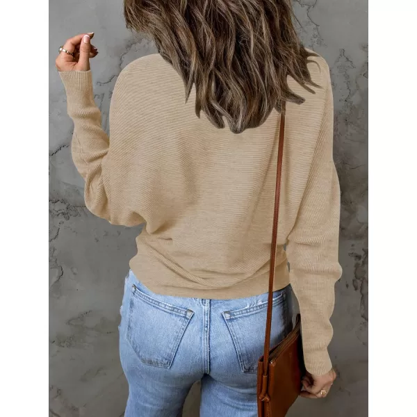 ZESICA Womens 2024 Fall Turtleneck Batwing Long Sleeve Ribbed Knit Casual Soft Pullover Sweater Jumper TopOatmeal