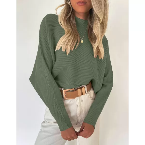ZESICA Womens 2024 Fall Turtleneck Batwing Long Sleeve Ribbed Knit Casual Soft Pullover Sweater Jumper TopOlive