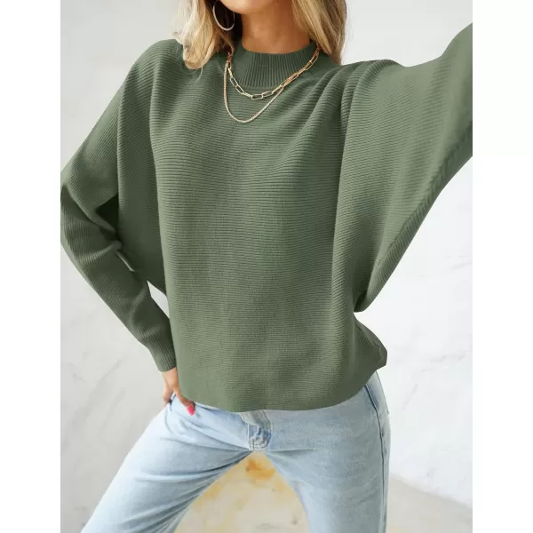 ZESICA Womens 2024 Fall Turtleneck Batwing Long Sleeve Ribbed Knit Casual Soft Pullover Sweater Jumper TopOlive