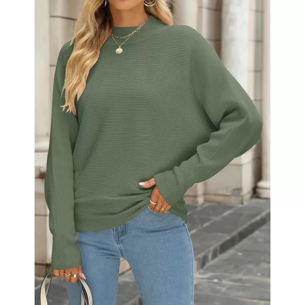 ZESICA Womens 2024 Fall Turtleneck Batwing Long Sleeve Ribbed Knit Casual Soft Pullover Sweater Jumper TopOlive