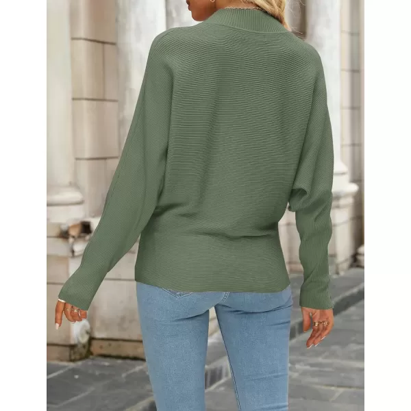 ZESICA Womens 2024 Fall Turtleneck Batwing Long Sleeve Ribbed Knit Casual Soft Pullover Sweater Jumper TopOlive
