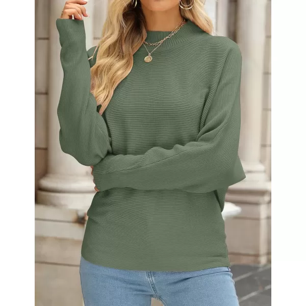 ZESICA Womens 2024 Fall Turtleneck Batwing Long Sleeve Ribbed Knit Casual Soft Pullover Sweater Jumper TopOlive