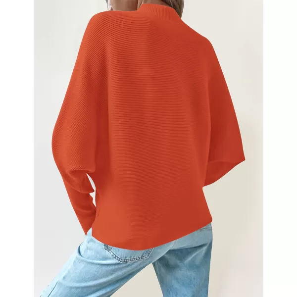 ZESICA Womens 2024 Fall Turtleneck Batwing Long Sleeve Ribbed Knit Casual Soft Pullover Sweater Jumper TopOrange