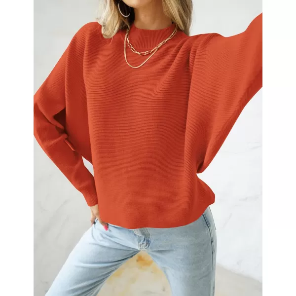 ZESICA Womens 2024 Fall Turtleneck Batwing Long Sleeve Ribbed Knit Casual Soft Pullover Sweater Jumper TopOrange
