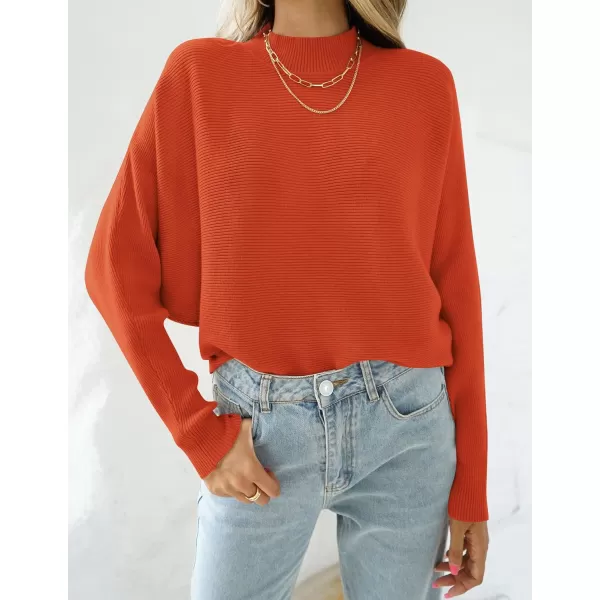 ZESICA Womens 2024 Fall Turtleneck Batwing Long Sleeve Ribbed Knit Casual Soft Pullover Sweater Jumper TopOrange