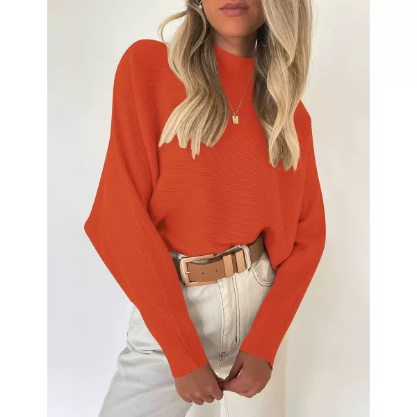 ZESICA Womens 2024 Fall Turtleneck Batwing Long Sleeve Ribbed Knit Casual Soft Pullover Sweater Jumper TopOrange