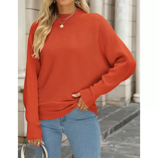 ZESICA Womens 2024 Fall Turtleneck Batwing Long Sleeve Ribbed Knit Casual Soft Pullover Sweater Jumper TopOrange