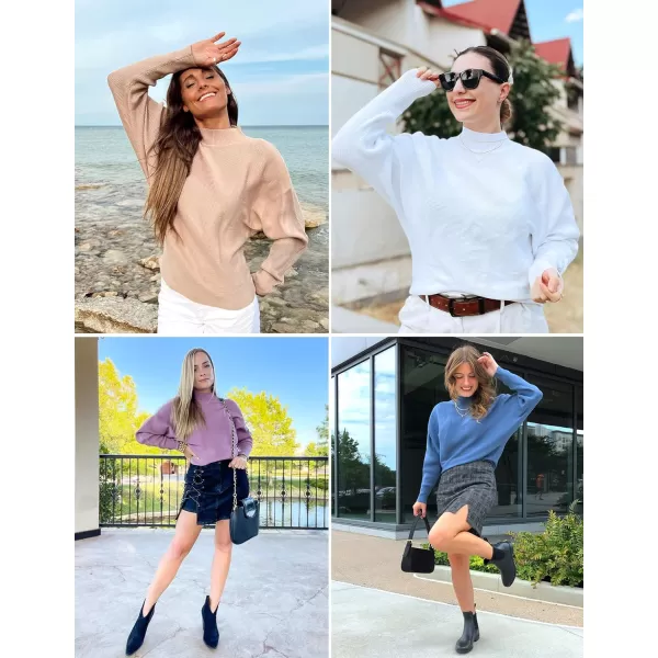 ZESICA Womens 2024 Fall Turtleneck Batwing Long Sleeve Ribbed Knit Casual Soft Pullover Sweater Jumper TopPink