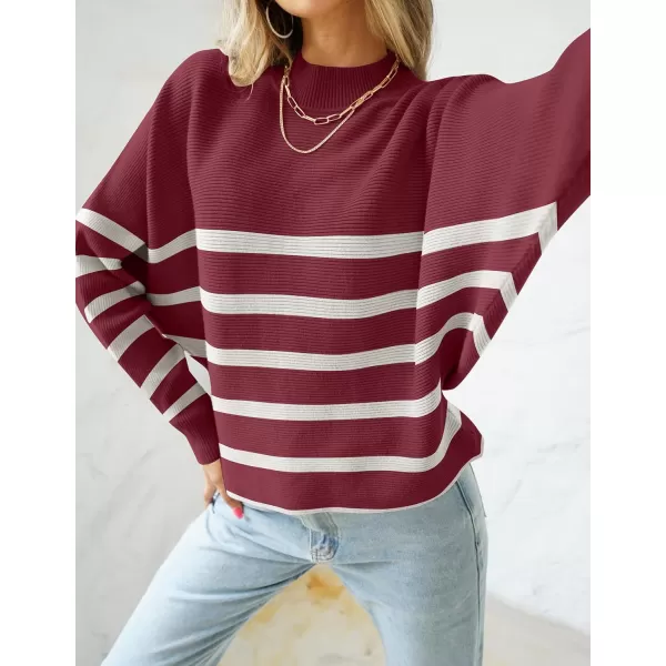 ZESICA Womens 2024 Fall Turtleneck Batwing Long Sleeve Ribbed Knit Casual Soft Pullover Sweater Jumper TopPlum