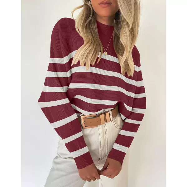 ZESICA Womens 2024 Fall Turtleneck Batwing Long Sleeve Ribbed Knit Casual Soft Pullover Sweater Jumper TopPlum