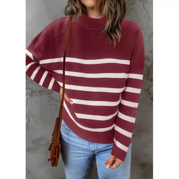 ZESICA Womens 2024 Fall Turtleneck Batwing Long Sleeve Ribbed Knit Casual Soft Pullover Sweater Jumper TopPlum