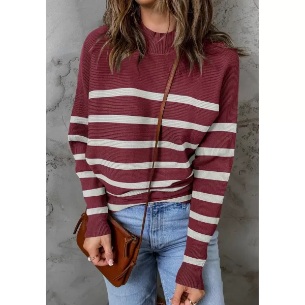 ZESICA Womens 2024 Fall Turtleneck Batwing Long Sleeve Ribbed Knit Casual Soft Pullover Sweater Jumper TopPlum