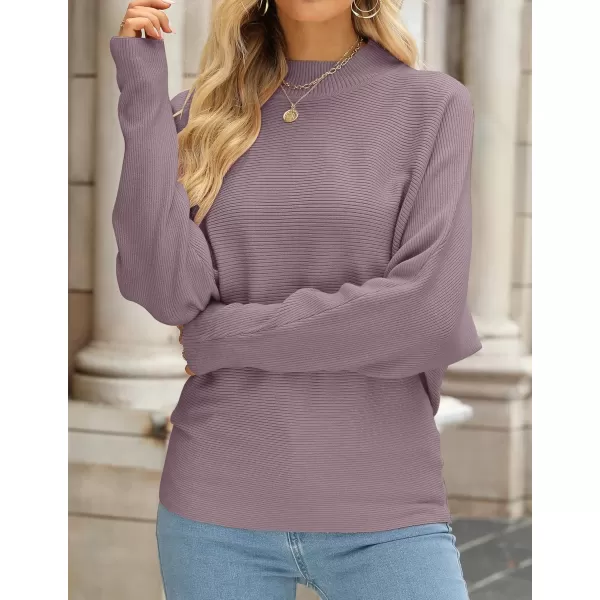 ZESICA Womens 2024 Fall Turtleneck Batwing Long Sleeve Ribbed Knit Casual Soft Pullover Sweater Jumper TopPurple