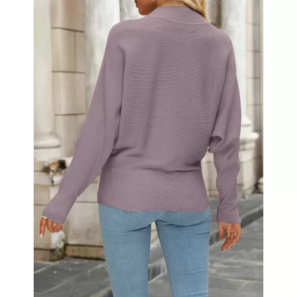 ZESICA Womens 2024 Fall Turtleneck Batwing Long Sleeve Ribbed Knit Casual Soft Pullover Sweater Jumper TopPurple