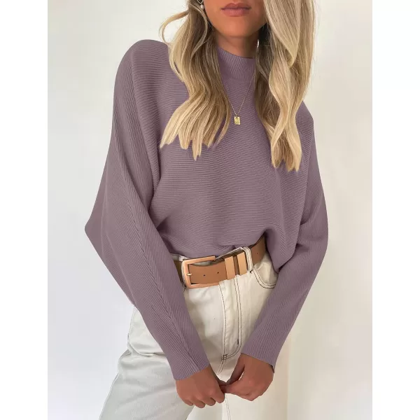 ZESICA Womens 2024 Fall Turtleneck Batwing Long Sleeve Ribbed Knit Casual Soft Pullover Sweater Jumper TopPurple