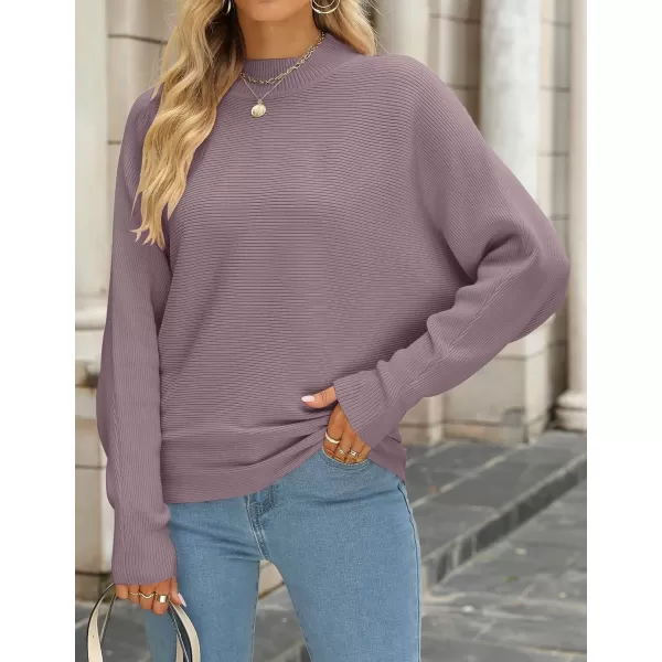 ZESICA Womens 2024 Fall Turtleneck Batwing Long Sleeve Ribbed Knit Casual Soft Pullover Sweater Jumper TopPurple