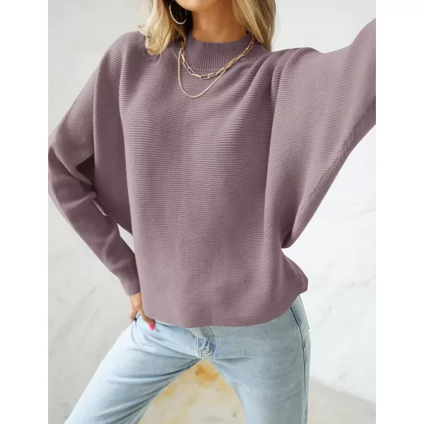 ZESICA Womens 2024 Fall Turtleneck Batwing Long Sleeve Ribbed Knit Casual Soft Pullover Sweater Jumper TopPurple