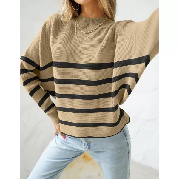ZESICA Womens 2024 Fall Turtleneck Batwing Long Sleeve Ribbed Knit Casual Soft Pullover Sweater Jumper TopTan