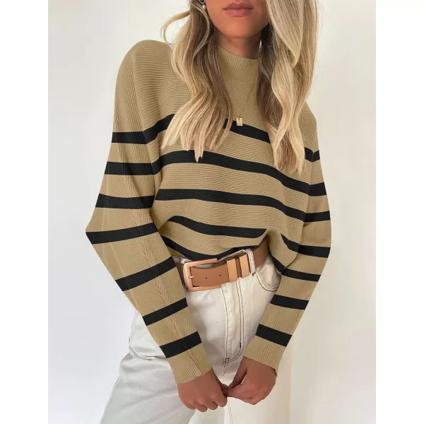 ZESICA Womens 2024 Fall Turtleneck Batwing Long Sleeve Ribbed Knit Casual Soft Pullover Sweater Jumper TopTan