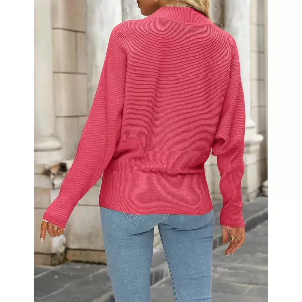 ZESICA Womens 2024 Fall Turtleneck Batwing Long Sleeve Ribbed Knit Casual Soft Pullover Sweater Jumper TopWatermelon
