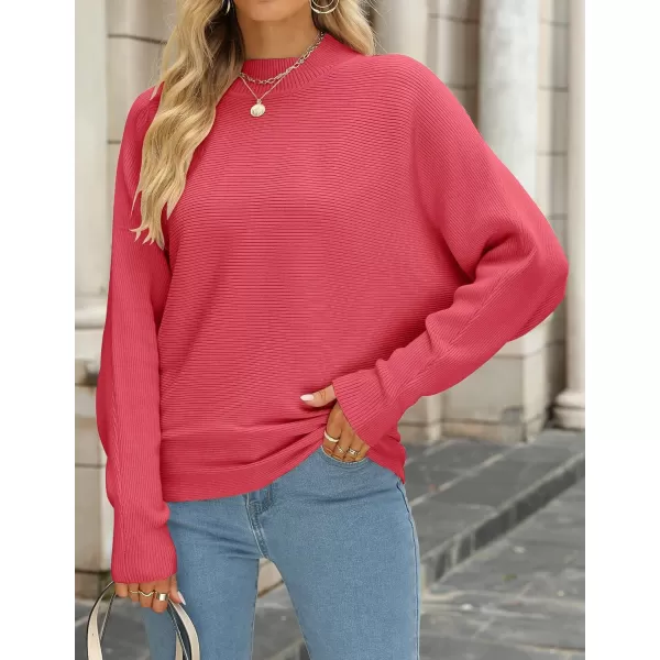 ZESICA Womens 2024 Fall Turtleneck Batwing Long Sleeve Ribbed Knit Casual Soft Pullover Sweater Jumper TopWatermelon