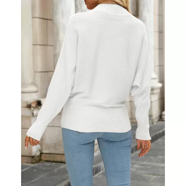 ZESICA Womens 2024 Fall Turtleneck Batwing Long Sleeve Ribbed Knit Casual Soft Pullover Sweater Jumper TopWhite