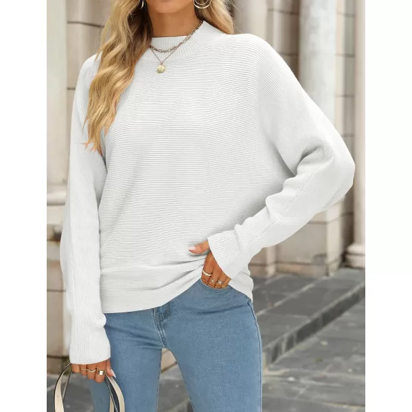 ZESICA Womens 2024 Fall Turtleneck Batwing Long Sleeve Ribbed Knit Casual Soft Pullover Sweater Jumper TopWhite
