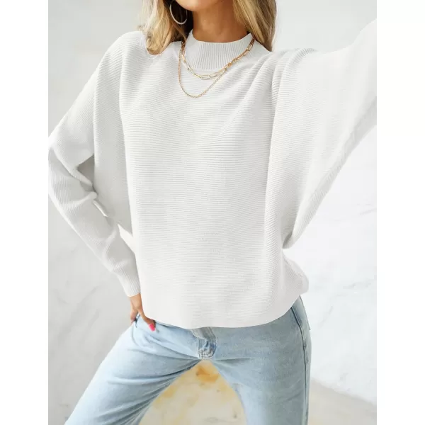 ZESICA Womens 2024 Fall Turtleneck Batwing Long Sleeve Ribbed Knit Casual Soft Pullover Sweater Jumper TopWhite