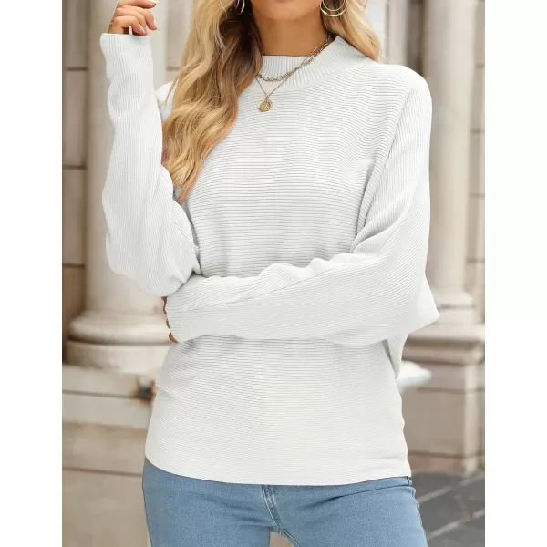 ZESICA Womens 2024 Fall Turtleneck Batwing Long Sleeve Ribbed Knit Casual Soft Pullover Sweater Jumper TopWhite