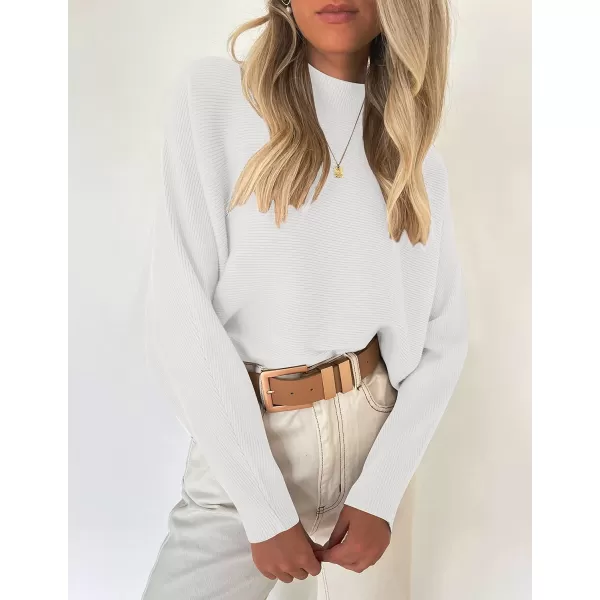 ZESICA Womens 2024 Fall Turtleneck Batwing Long Sleeve Ribbed Knit Casual Soft Pullover Sweater Jumper TopWhite