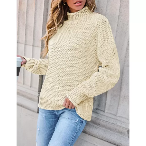 ZESICA Womens 2024 Turtleneck Batwing Sleeve Loose Oversized Chunky Knitted Pullover Sweater Jumper TopsApricot