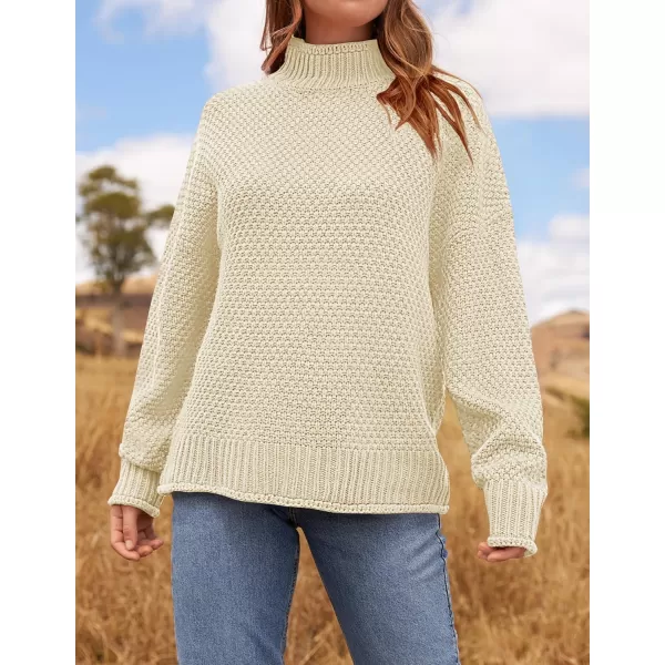 ZESICA Womens 2024 Turtleneck Batwing Sleeve Loose Oversized Chunky Knitted Pullover Sweater Jumper TopsApricot