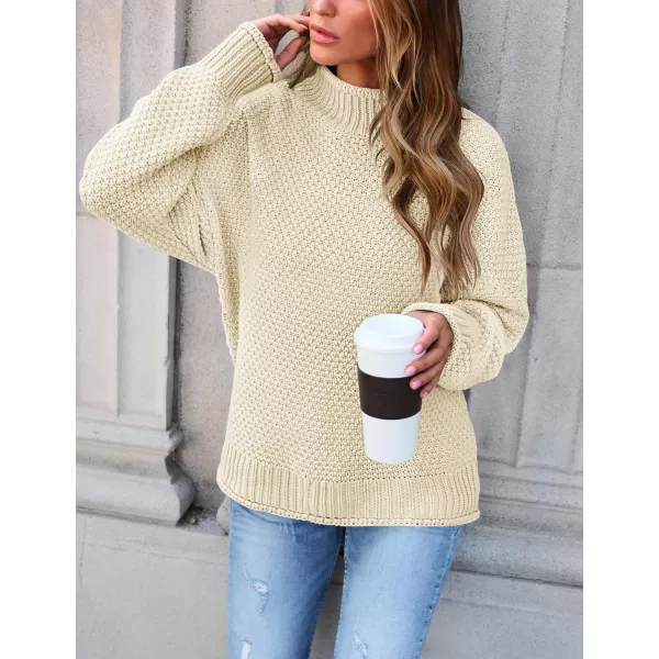 ZESICA Womens 2024 Turtleneck Batwing Sleeve Loose Oversized Chunky Knitted Pullover Sweater Jumper TopsApricot