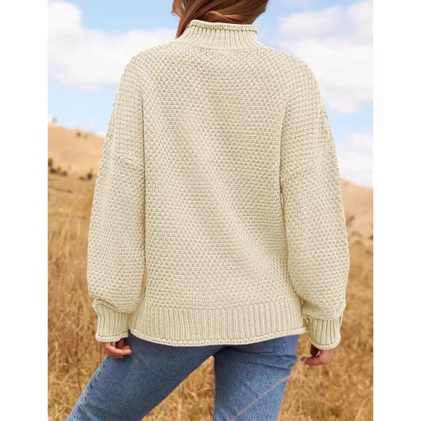 ZESICA Womens 2024 Turtleneck Batwing Sleeve Loose Oversized Chunky Knitted Pullover Sweater Jumper TopsApricot