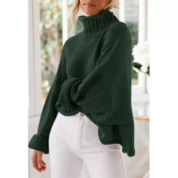 ZESICA Womens 2024 Turtleneck Batwing Sleeve Loose Oversized Chunky Knitted Pullover Sweater Jumper TopsArmygreen