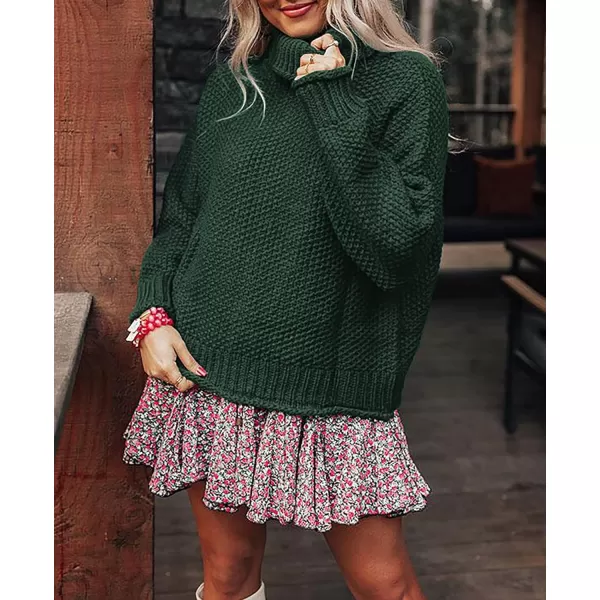 ZESICA Womens 2024 Turtleneck Batwing Sleeve Loose Oversized Chunky Knitted Pullover Sweater Jumper TopsArmygreen