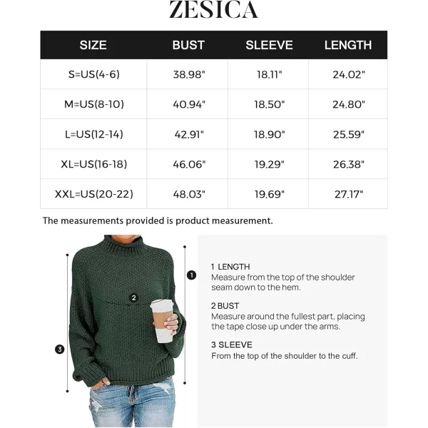 ZESICA Womens 2024 Turtleneck Batwing Sleeve Loose Oversized Chunky Knitted Pullover Sweater Jumper TopsArmygreen