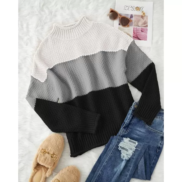 ZESICA Womens 2024 Turtleneck Batwing Sleeve Loose Oversized Chunky Knitted Pullover Sweater Jumper TopsB Black
