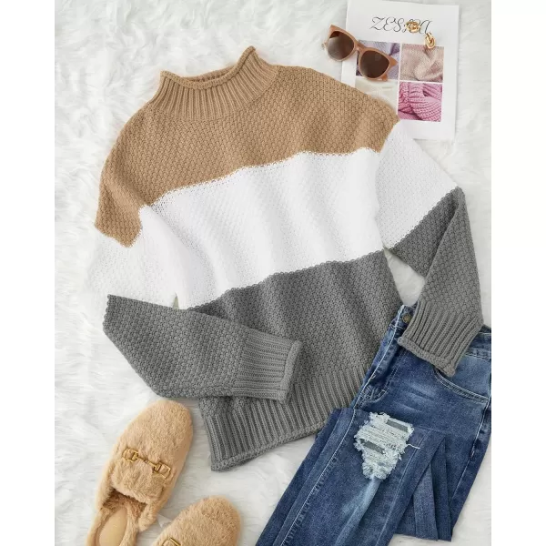 ZESICA Womens 2024 Turtleneck Batwing Sleeve Loose Oversized Chunky Knitted Pullover Sweater Jumper TopsB Grey
