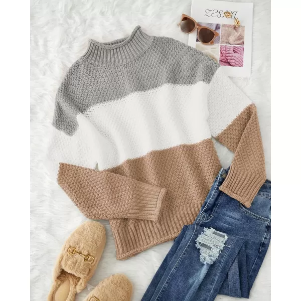 ZESICA Womens 2024 Turtleneck Batwing Sleeve Loose Oversized Chunky Knitted Pullover Sweater Jumper TopsB Khaki