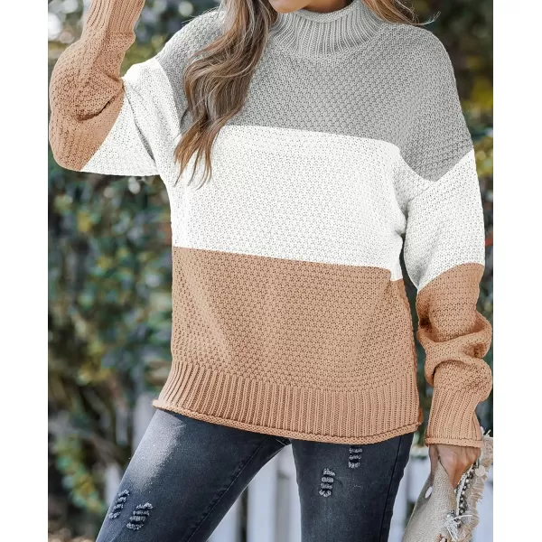 ZESICA Womens 2024 Turtleneck Batwing Sleeve Loose Oversized Chunky Knitted Pullover Sweater Jumper TopsB Khaki