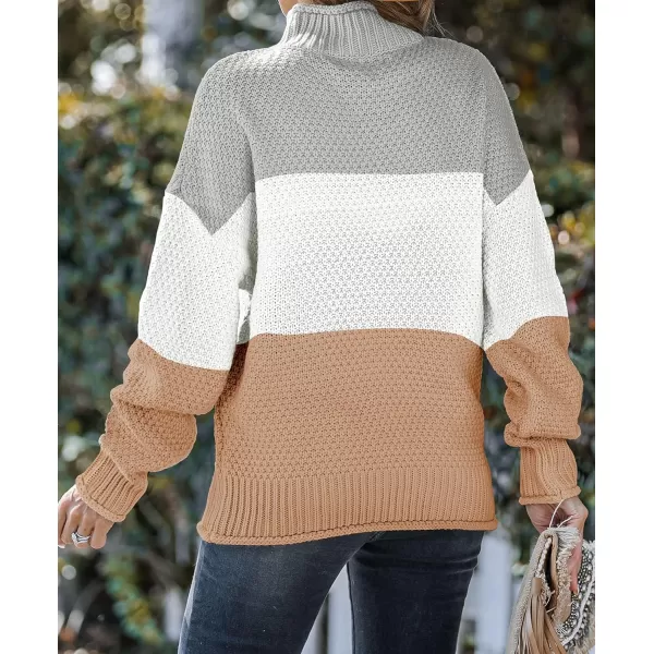 ZESICA Womens 2024 Turtleneck Batwing Sleeve Loose Oversized Chunky Knitted Pullover Sweater Jumper TopsB Khaki