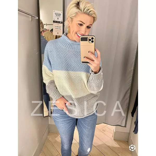 ZESICA Womens 2024 Turtleneck Batwing Sleeve Loose Oversized Chunky Knitted Pullover Sweater Jumper TopsBblue
