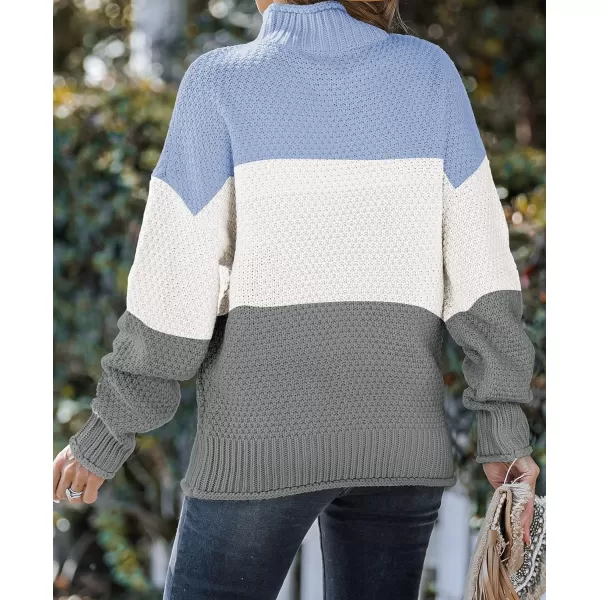 ZESICA Womens 2024 Turtleneck Batwing Sleeve Loose Oversized Chunky Knitted Pullover Sweater Jumper TopsBblue