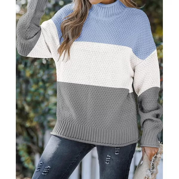 ZESICA Womens 2024 Turtleneck Batwing Sleeve Loose Oversized Chunky Knitted Pullover Sweater Jumper TopsBblue