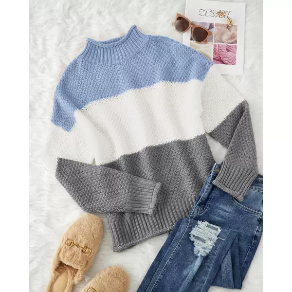 ZESICA Womens 2024 Turtleneck Batwing Sleeve Loose Oversized Chunky Knitted Pullover Sweater Jumper TopsBblue