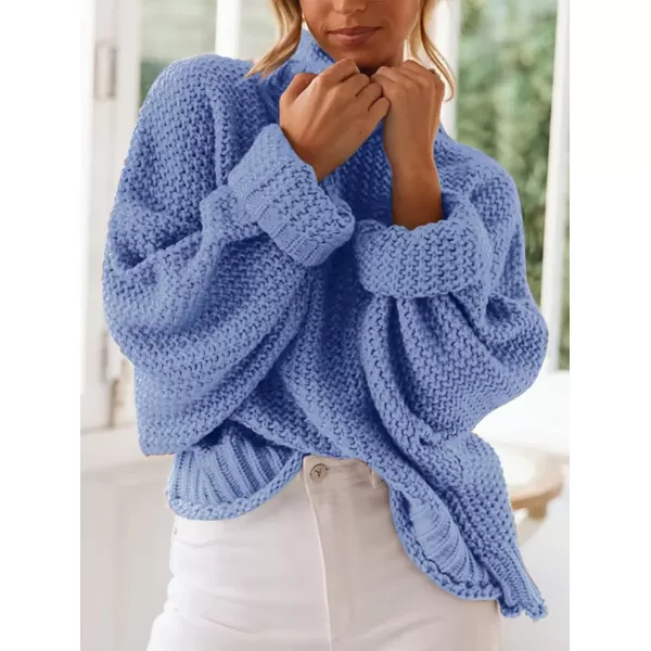 ZESICA Womens 2024 Turtleneck Batwing Sleeve Loose Oversized Chunky Knitted Pullover Sweater Jumper TopsBlue