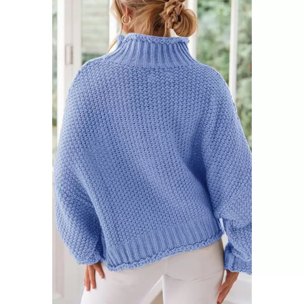 ZESICA Womens 2024 Turtleneck Batwing Sleeve Loose Oversized Chunky Knitted Pullover Sweater Jumper TopsBlue