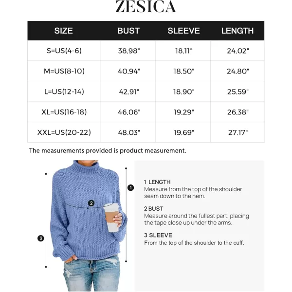 ZESICA Womens 2024 Turtleneck Batwing Sleeve Loose Oversized Chunky Knitted Pullover Sweater Jumper TopsBlue